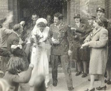 Wedding celebrations for Jean Young (WAC) and GI Joe Majors (Image MC 371/814, Norfolk Record Office.)